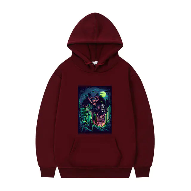 Men's Oversized Anime Monster Print Hoodie - Casual Pullover