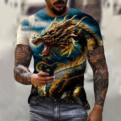 Men's Oversized 3D Printed Dragon T-Shirt - Casual Streetwear