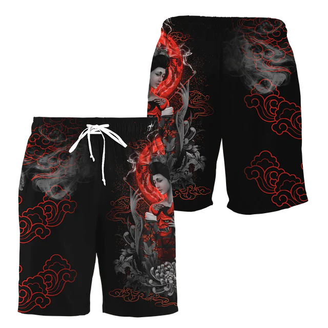 3D Samurai and Dragon Tattoo All Over Printed Shorts
