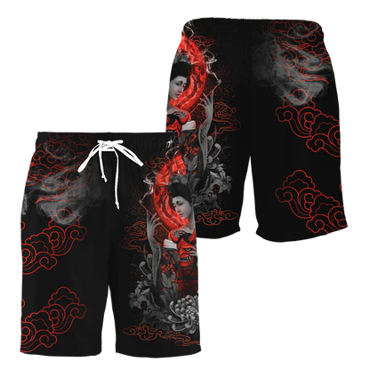 3D Samurai and Dragon Tattoo All Over Printed Shorts