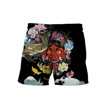 3D Samurai and Dragon Tattoo All Over Printed Shorts
