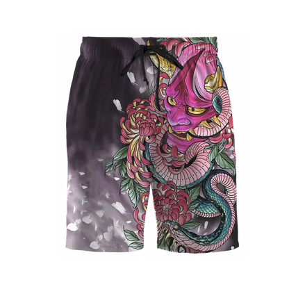 3D Samurai and Dragon Tattoo All Over Printed Shorts