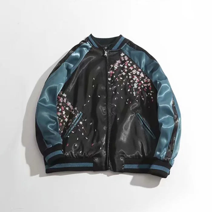Embroidered Koi Short Baseball Jacket