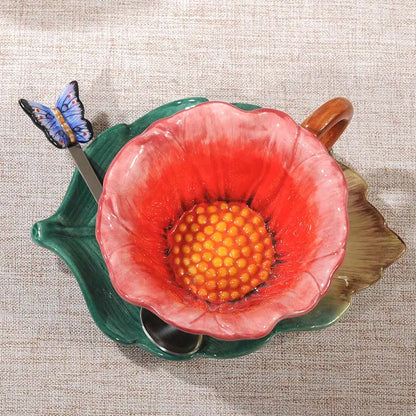 Creative Rose Ceramic Tea Cup Set