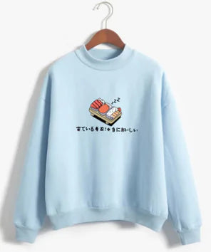Sushi Print Crewneck Fleece Sweat Shirt