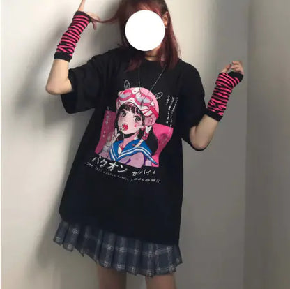 Printed Loose-Fit Short Sleeve T-Shirt for Students