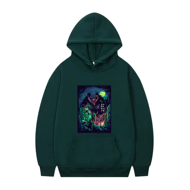 Men's Oversized Anime Monster Print Hoodie - Casual Pullover