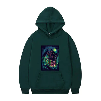 Men's Oversized Anime Monster Print Hoodie - Casual Pullover