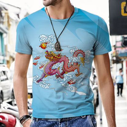 3D Printed Polyester Men's T-Shirt with Dragon Totem
