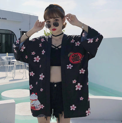 Japanese Style Kimono Cardigan for Women (Loose Fit)