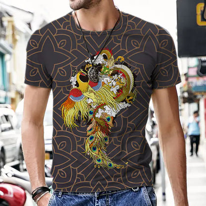 3D Printed Polyester Men's T-Shirt with Dragon Totem