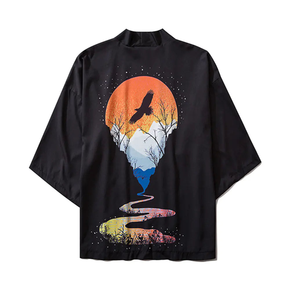 Japanese Ukiyo-e Koi Fish Kimono Cape for Cosplay
