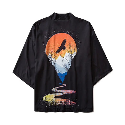 Japanese Ukiyo-e Koi Fish Kimono Cape for Cosplay