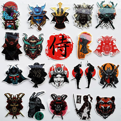 Generic 65Pcs Samurai Sticker for Car Bumper Japan Samurai Decal Bushido Oni Head Japanese Warriors Stickers Hard Hat Helmet MTB Shocks Decals
