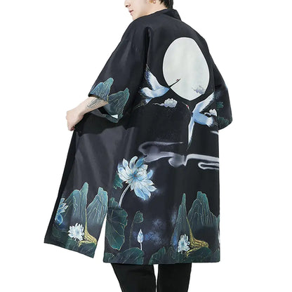 HAORUN Men Japanese Kimono Coat Loose Yukata Outwear Long Bathrobe Tops Vintage