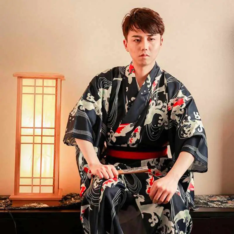 Traditional Male Samurai Kimono with Big Koi Design
