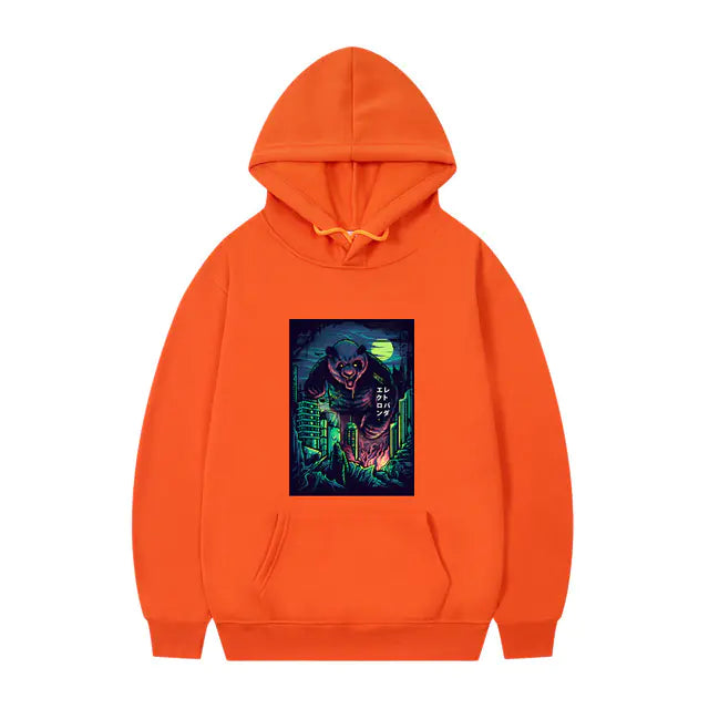 Men's Oversized Anime Monster Print Hoodie - Casual Pullover