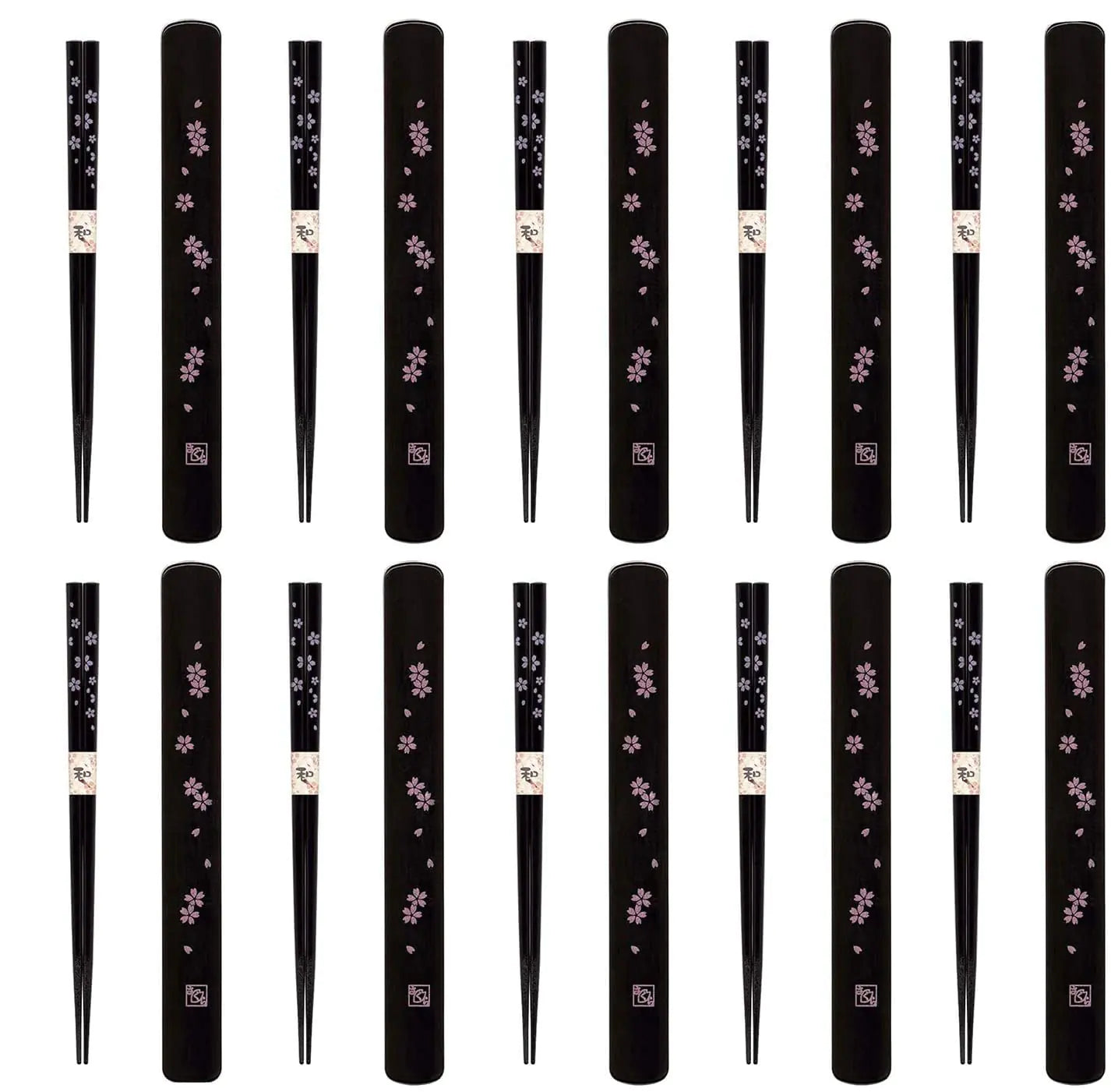JapanBargain 3643 Portable Chopsticks with Case Reusable Chinese Korean Japanese Bamboo Travel Chop Sticks Utensil Dishwasher Safe Made in Japan Sakura Pattern Set of 10