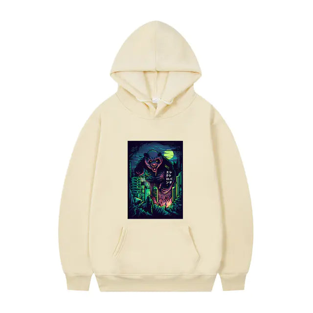 Men's Oversized Anime Monster Print Hoodie - Casual Pullover