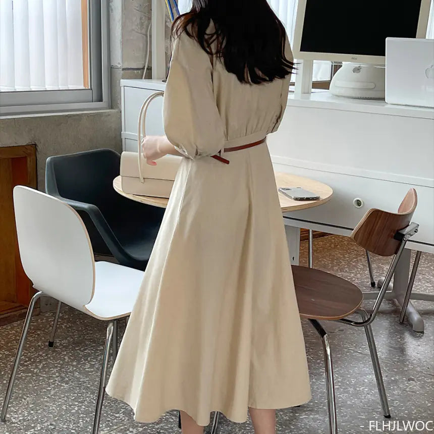 Japan Style Women Chic Casual Mini Shirt Dress with Belt