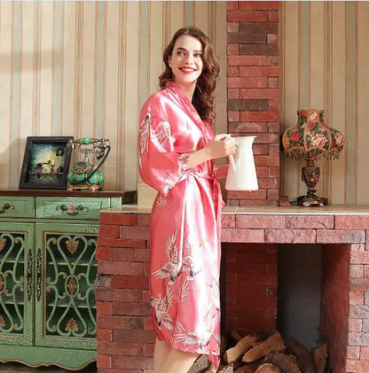 Red Silk Wedding Kimono Robe for Brides and Bridesmaids