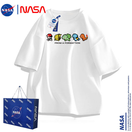 Nasa Pokémon Short-Sleeve T-Shirt Unisex Summer Cartoon Loose Fit Youth Half-Sleeve Casual Japanese Style