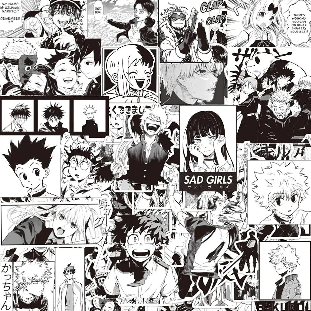 102 pcs Cool Mixed Anime Stickers ，Trendy Black and White Graffiti Manga Stickers Vinyl Waterproof Decals for Water Bottle Laptop Skateboard Bicycle Luggage Car Bumper