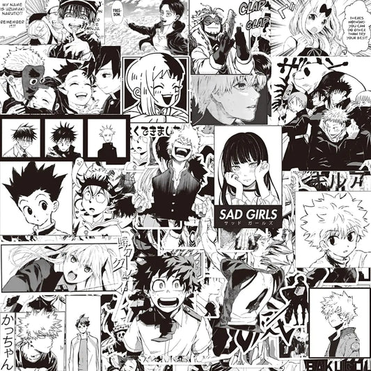 102 pcs Cool Mixed Anime Stickers ，Trendy Black and White Graffiti Manga Stickers Vinyl Waterproof Decals for Water Bottle Laptop Skateboard Bicycle Luggage Car Bumper