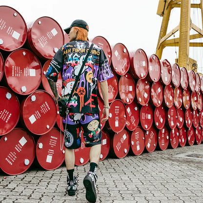 Men's Loose Fit Graffiti Print Short Sleeve T-Shirt
