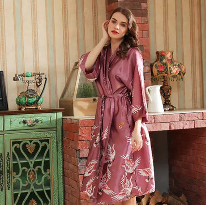 Red Silk Wedding Kimono Robe for Brides and Bridesmaids