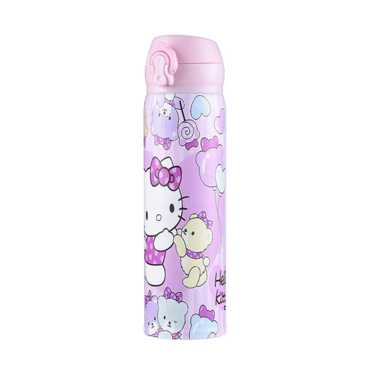 Shouwenzhe Cute anime water bottle cartoon water bottle button leak proof lid girl reusable thermos 500ml (kitty002)