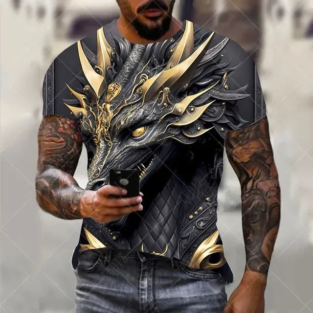 Men's Oversized 3D Printed Dragon T-Shirt - Casual Streetwear