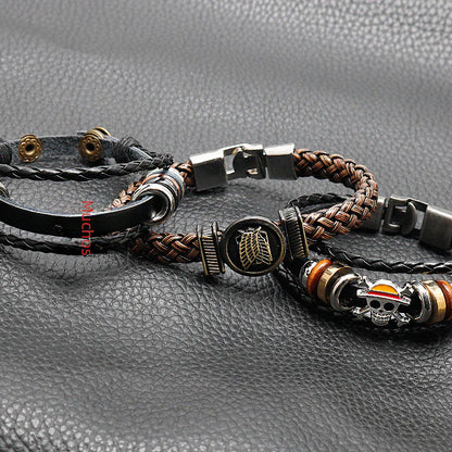Anime Merch Accessories: Naruto, One Piece & Attack on Titan Leather Bracelet