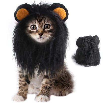 ITESSY Cat Halloween Costumes- Black Lion Mane Wig Pet Costumes Hat for Halloween Christmas Dress Up Accessories Decoration for Kitten Cats Size S
