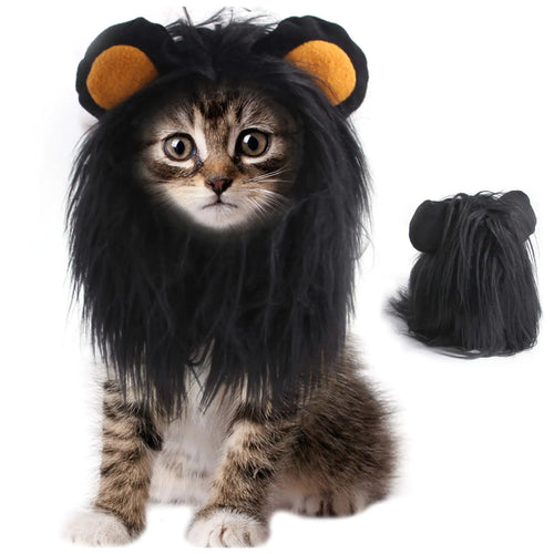 ITESSY Cat Halloween Costumes- Black Lion Mane Wig Pet Costumes Hat for Halloween Christmas Dress Up Accessories Decoration for Kitten Cats Size S