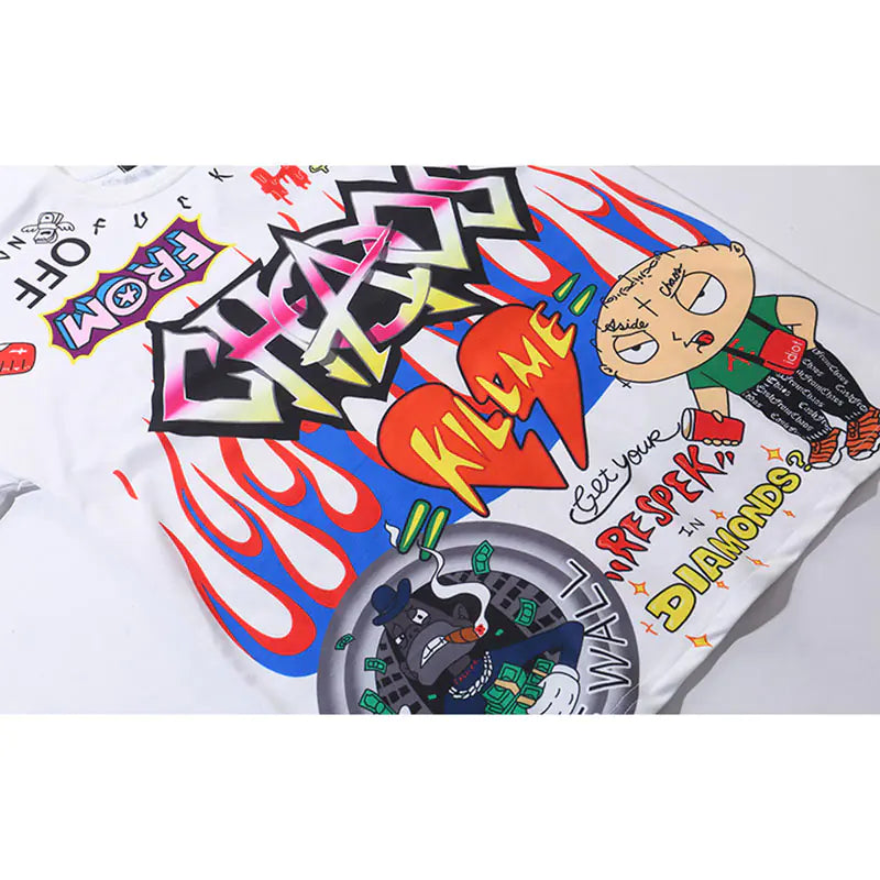 Men's Loose Fit Graffiti Print Short Sleeve T-Shirt