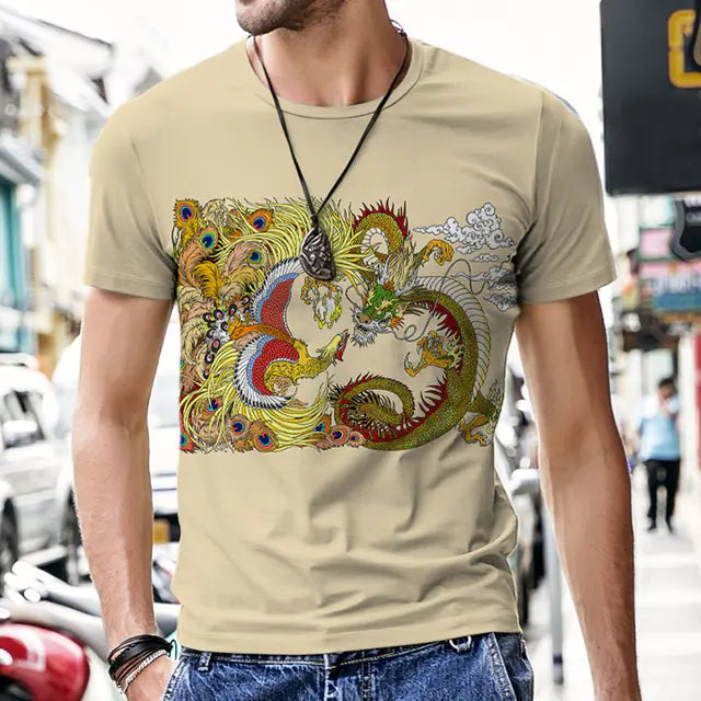 3D Printed Polyester Men's T-Shirt with Dragon Totem