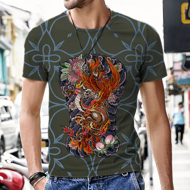 3D Printed Polyester Men's T-Shirt with Dragon Totem