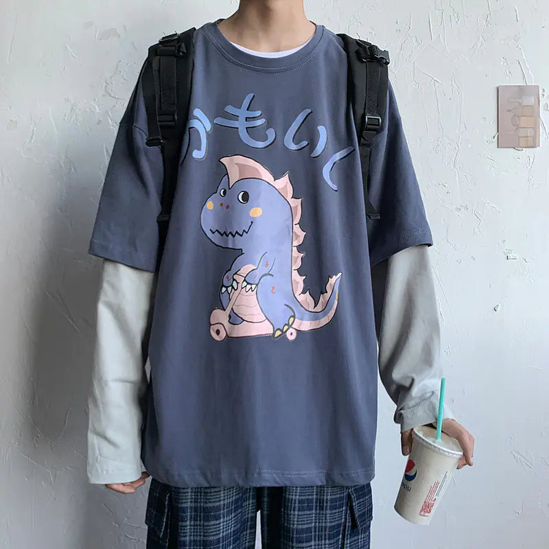 Men's Cartoon Print Long Sleeve T-Shirt - Loose Fit