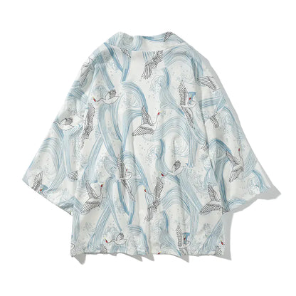 Japanese Vintage Dark Ukiyo-e Kimono Cardigan (Unisex)