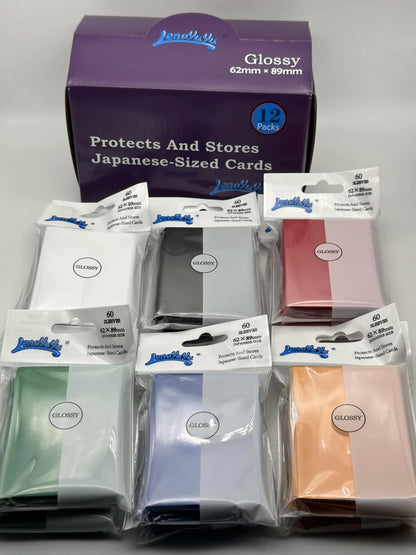 Lenayuyu 1 Box of 720 Counts -12packs Mix Color Front Glossy Japanese Small Card Sleeves 62mmx89mm Card Sleeves Toploading fits for Japanese Trading Card Perfect Size