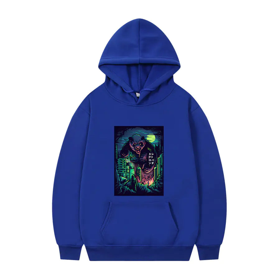 Men's Oversized Anime Monster Print Hoodie - Casual Pullover