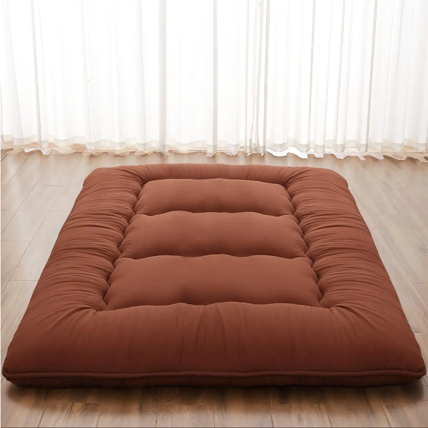 XICIKIN Japanese Floor Mattress Japanese Futon Mattress Foldable Mattress Roll Up Mattress Tatami Mat with Washable Cover Easy to Store and Portable for Camping (Coffee Full)