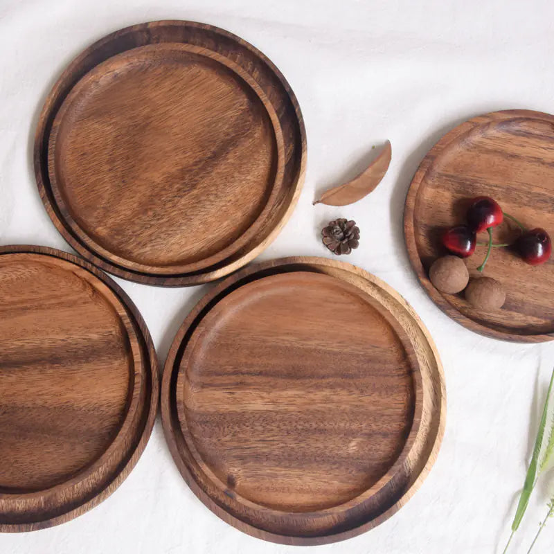 Japanese Walnut Round Oval Wooden Tray for Snacks