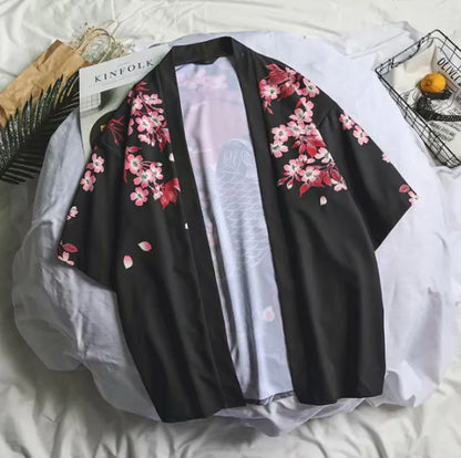 Loose-Fit Vintage Ukiyo-e Kimono Shirt for Men