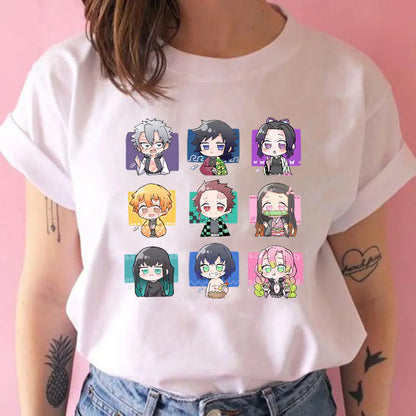 Demon Slayer Women's Printed White T-Shirt