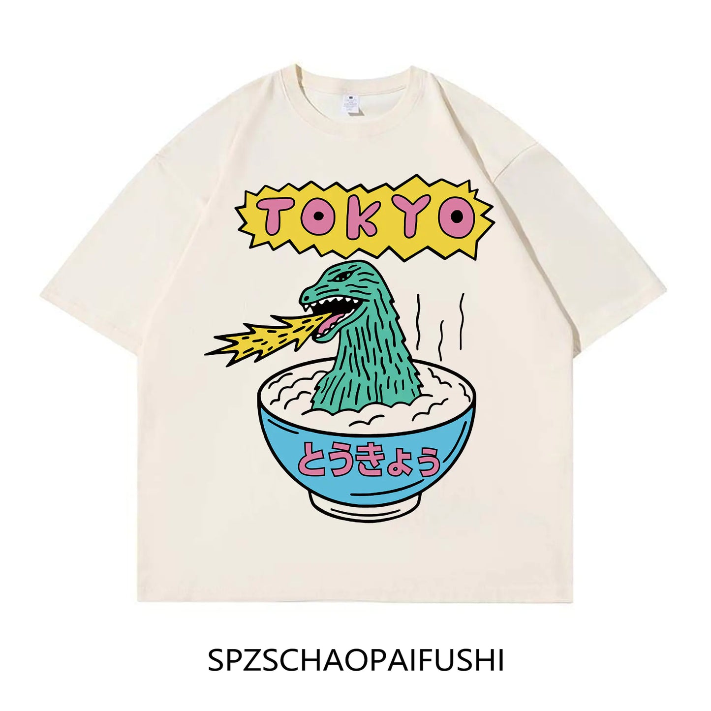 Cartoon Tokyo Dinosaur Print Short Sleeve T-Shirt