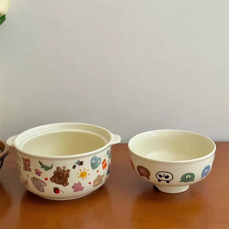 Kawaii Ceramic Cartoon Rice Bowl with Lid