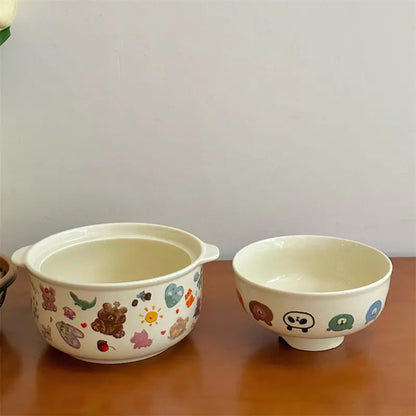 Kawaii Ceramic Cartoon Rice Bowl with Lid
