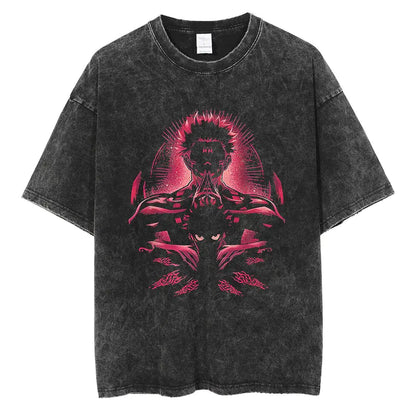 Vintage Wash Graphic Tee - Streetwear Anime Summer